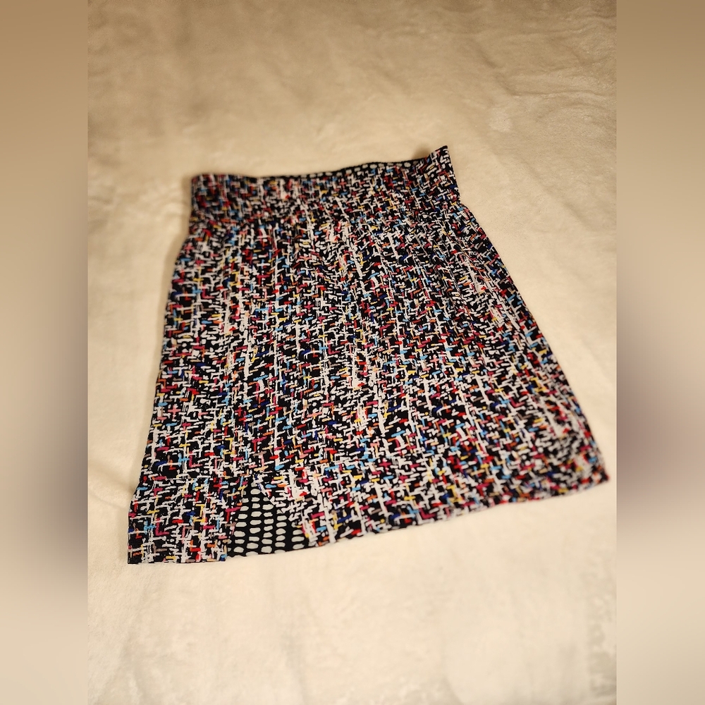 CAbi Black and White Asymmetrical A-Line Mini Skirt